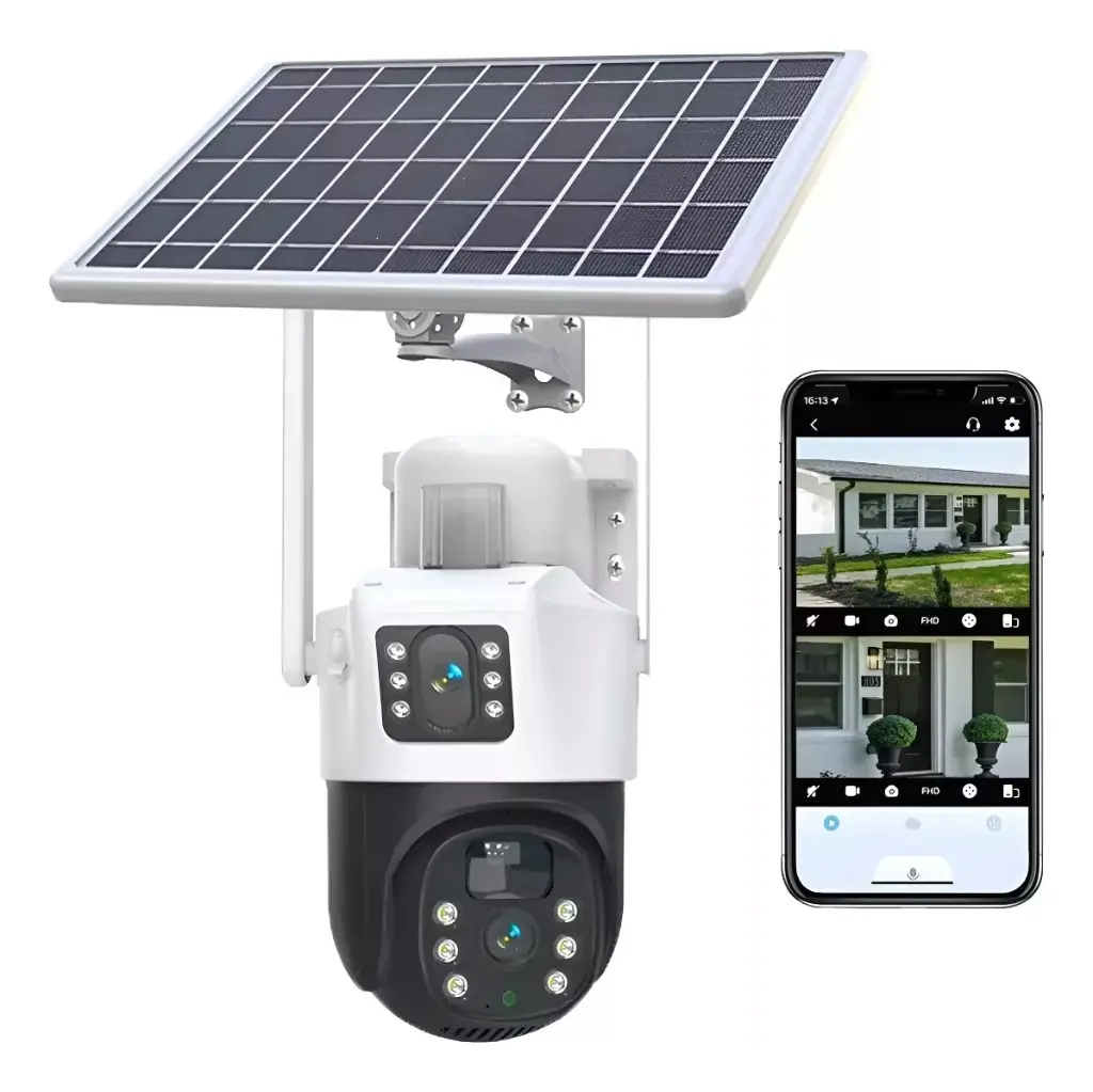 Cámara Solar 360° Exterior Wifi Inalámbrica Doble Lente 4mp Color Blanco 