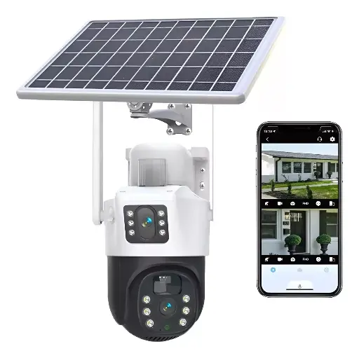 Cámara Solar 360° Exterior Wifi Inalámbrica Doble Lente 4mp Color Blanco 